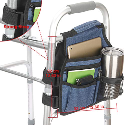 Side Walker Bags,Walker Organizer Pounch For Rollator And Folding Walkers,Walker Side Accessories For Elderly, Seniors, Handicap, Disabled (Double Sided) (Blue) #TOP1