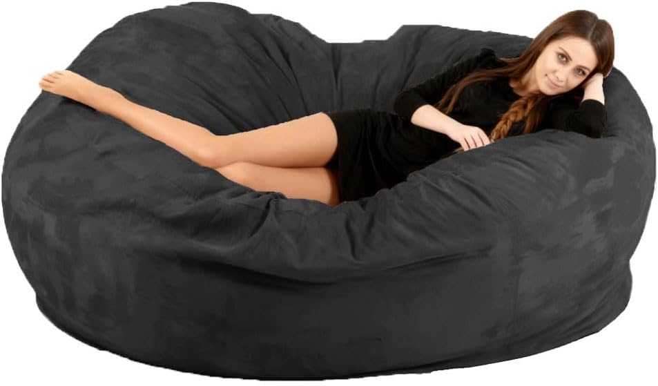 Comfortable and Fluffy Round Storage Toy Bean Bag Cover (Without Filler), Suitable for Storing Stuffed Toys as Christmas, Thanksgiving, New YearGifts (Black)