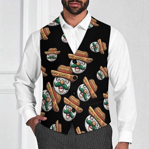 Funny Golf Ball Mustache Mexican Men's Suit Vest Waistcoat Vests Formal Dress with 2 Pockets for Business Casual Tuxedo2