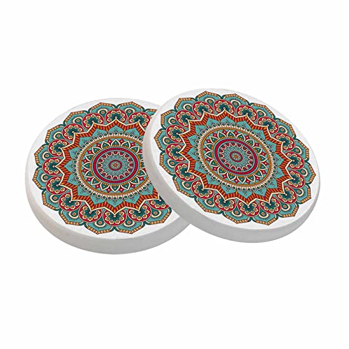 oFloral Ethnic Flower Coasters for Drinks Rustic Mandala Symmetry Cups Place Mats for Home Decor Set of 2, 4 Inch