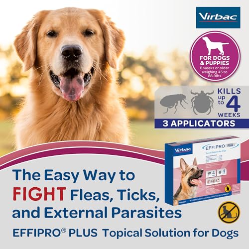 Effipro Plus Topical Solution for Dogs – Dog Flea and Tick Treatment for Large Dogs (45-88.9lbs), 3 Doses, Waterproof Topical Prevention (by Virbac) Effipro Plus Topical Solution for Dogs – Dog Flea and Tick Treatment for Large Dogs (45-88.9lbs), 3 Doses, Waterproof Topical Prevention (by Virbac)