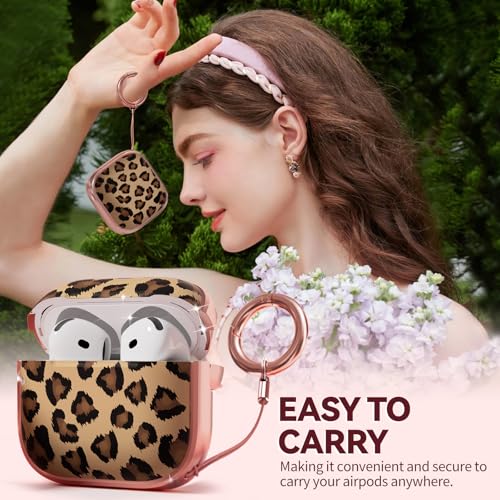 Image of Inesore for AirPods 4 Case Cover 2024 with Lock-Black+ Brown Leopard | Two-Piece Design,with Gold Keychain & Cleaning Pen,Support Wireless Charging,Cute Luxury Case for Women Girly