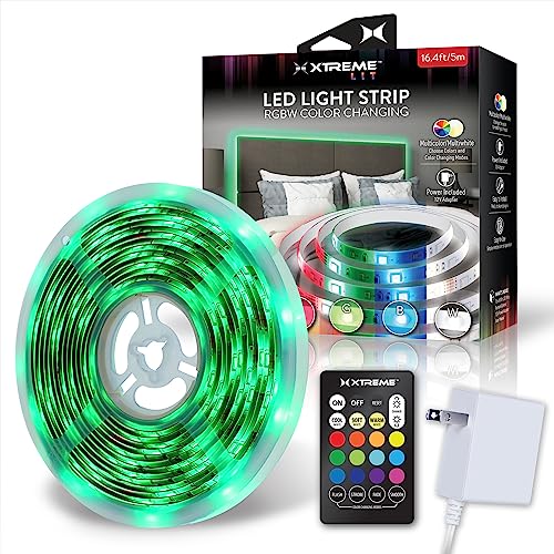 Image of XTREME Lit 16.4ft RGBW Color-Changing Indoor LED Light Strip, 12V Adapter, Easy DIY Installation