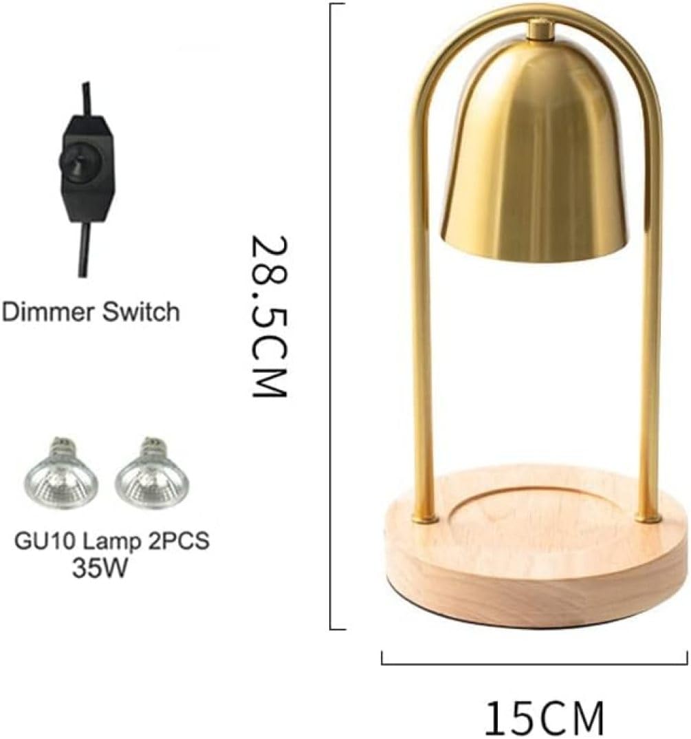 Lampada Scaldacandele, Lampada Scaldacera Dimmerabile, Lampada A Cera for Aromaterapia A LED Compatibile con Candele Grandi E Piccole, Lampada da Notte A Forma di Campana in Metallo Dorato