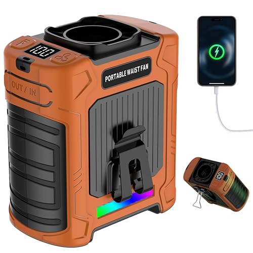 ベルトファン 携帯扇風機 ウエストファン 腰掛け扇風機 シートファン 18500 RPM 10000 mAh 充電式バッテリー PSE認証済み 最長35時間 6段階風量＋ターボ LED表示 SOSライト 軽量 コンパクト アウトドア 作業 配達対応