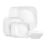 Cherish 16pc Dinnerware Set, Service for 4, 8 Plates 8 Bowls, Chip & Break Resistant, White Corelleware