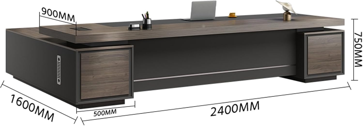 L Shaped Brown Computer Desk Executive Office Desk with Lateral Cabinet Writing Study Table Business Furniture Set for Home Office