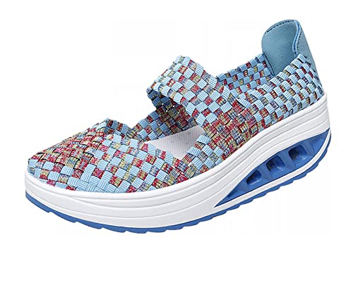 Women's Platform Wedge Sandals Slip on Woven Pumps Mary Jane Shoes Comfortable Walking Shoes