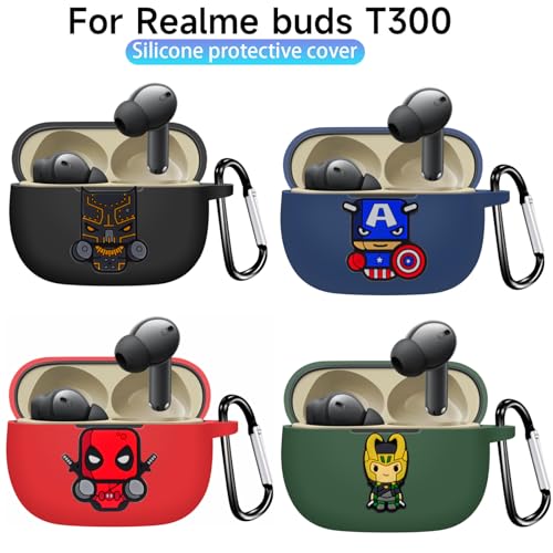 Image of New Silicone Case Compatible with Realme Buds T310 & Realme Buds N1, Soft Silicone 360 Full Protection Dust-Proof Shockproof Case Cover with Hook (Cover Only) (Deadpool)