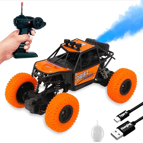 Image of Gooyo GY-45 Rechargeable Remote Control Rock Crawler Car with smoke | Monster Truck with spray for kids | RC Car 4x4 Off-Road Big Car Toy | High Speed | Orange Color | In-Built Battery | Gift Box Pack