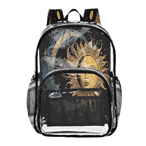 Sun and Moon Clear Backpack - Stadium Approved Large 15.7-inch Waterproof Transparent Bag for Sports, Concerts, Work, Travel#184