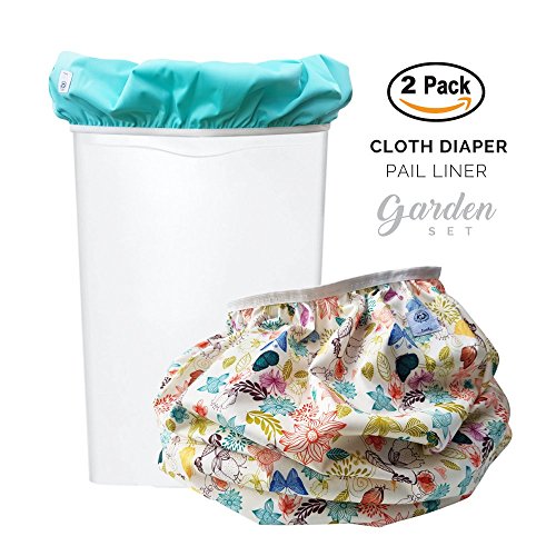 Baby Tooshy Diaper Pail Liner Set (2) - Large Capacity Wet Bag for Cloth & Disposable Diapers. Effectively Contains Stinky Diapers. Heavy Duty PUL offers Superior Leak Free Protection. Garden
