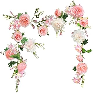 OrgMemory Peony Flower Garland, Rose Flower Swag, Wedding Arch Flowers for Wedding Decor Home Table Runner Mantle Party Decor (Peach Peony Garland)