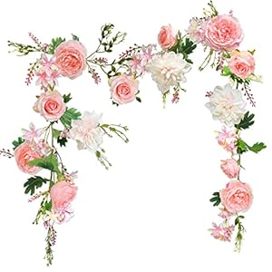 Blush Peony Flowers, OrgMemory Rose Flower Vine, Light Pink Flower Garland, 6′ Floral Garland for Wedding Decor Home Table Runner Mantle Decoration (Pink Peony Garland)