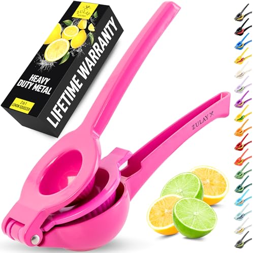 Image of Zulay Kitchen Metal 2-in-1 Lemon Squeezer - Sturdy Max Extraction Hand Juicer Lemon Squeezer Gets Every Last Drop - Easy to Clean Manual Citrus Juicer - Easy-Use Lemon Juicer Squeezer - Dragonfruit