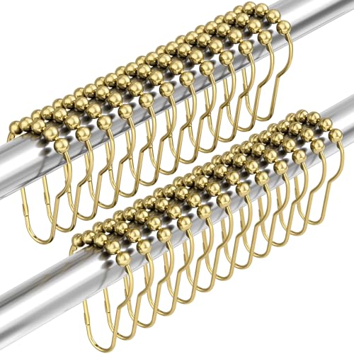 Image of Amazer Shower Curtain Hooks, Gold Shower Curtain Rings Hooks, 24 Pcs Stainless Steel Shower Hooks for Shower Curtain Rust Proof, Shower Hooks for Curtain Bathroom