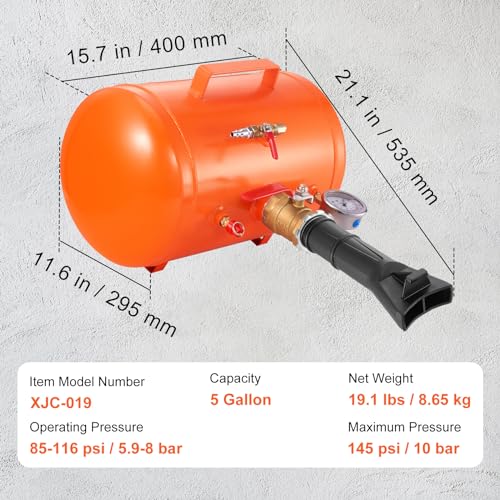 Image of VEVOR Tire Bead Seater, 5 Gal /19L Air Tire Bead Blaster with Pressure Gauge & Handle, 145 PSI Seating Tool Inflator Tank, 85-116 PSI Operating Pressure for Car Truck ATV