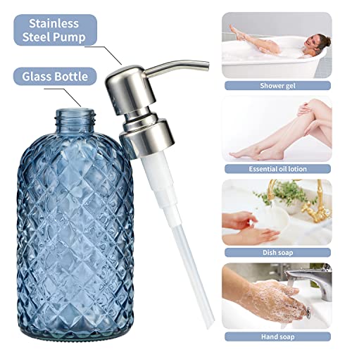 Aywaiw 12Oz Kitchen Glass Soap Bottle, Bathroom Soap Dispenser, 304 Rustproof Stainless Steel Pump, Refillable Liquid Glass Soap Dispenser(Blue Grey) #TOP1