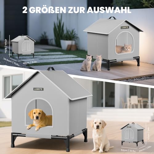 Outdoor Katzenhaus mit Erhöhten Design, Wasserdicht Katzenhaus für Draußen, Warm Hundehöhle mit Türvorhang, Waschbar Hundehaus Tierheim Für Streuner Haustiere (34x40x47cm, Grau)
