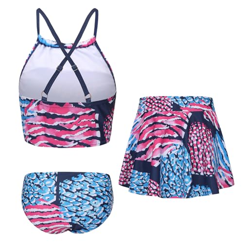 Image of Girls 3 Piece Swimsuits for Teen Girls Bikini Set with Skirt Hawaiian Bathing Suits Beach Swimwear 3-16 Years