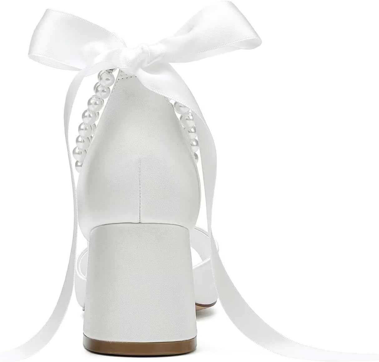keflevz Low Block Heel Wedding Sandals Pearl Heels Wedding Shoes for Bride Open Toe Bridal Shoes - Image 5