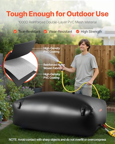 Image of VEVOR Water Storage Bladder, 264.2 Gal Collapsible Water Storage Bag, Wear-Resistant 1000D PVC Soft Waters Bag, Leakproof Camping Tank Containers for Garden Irrigation RV Emergency Use, Black