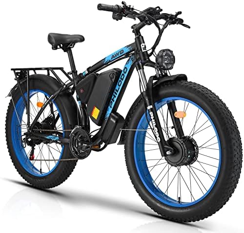 PHILODO Electric Bike for Adults, 48V 22Ah Fat Tire Ebike Dual Motor AWD 2000W 35MPH Electric Bicycles 21-Speed with Ignition Lock Hydraulic Disc Brake