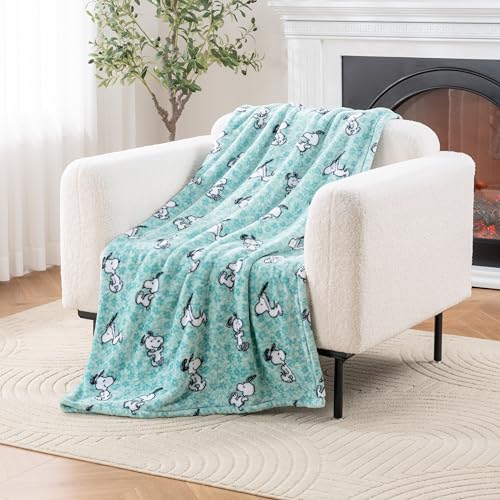 Image of Berkshire Blanket Peanuts VelvetLoft Cute Character Snoopy Plush Throw Blanket,Snoopy Springtime Floral Dance Large Blue,Throw 55 in x 70 in (Official Peanuts Product)
