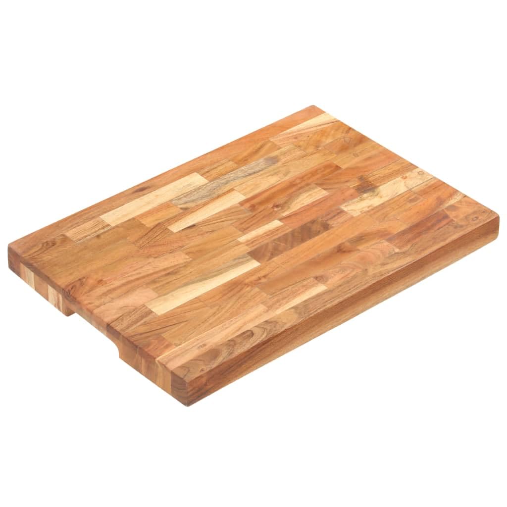 Bloque de madera maciza de acacia, 50 x 35 x 4 cm, tabla de cortar, tabla de cortar, tabla de servir con ranura para zumo para cocina, barbacoa y encimera