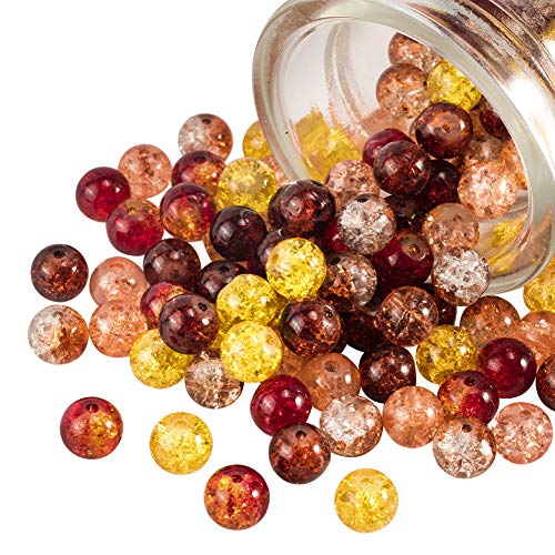 PH PandaHall 200pcs 8mm Fall Beads Yellow Orange Crackle Glass Beads Round Handcrafted Loose Bead Autumn Baking Painted Bead for Harvest Thanksgiving Bracelet Necklace Earrings Jewelry Making