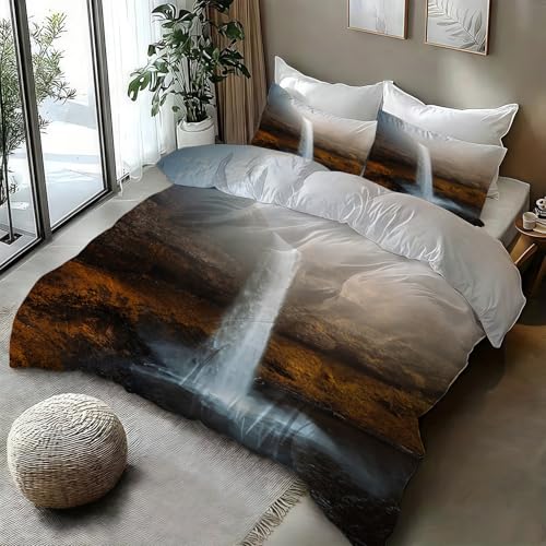 Housse de couette 240x260 cascade fond vert microfibre avec zip