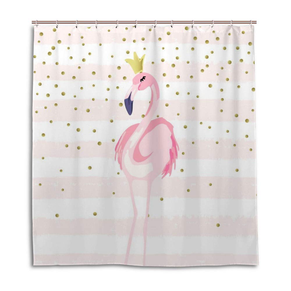 Rideau de douche flamant rose 168x183 cm en polyester lavable avec crochets en C