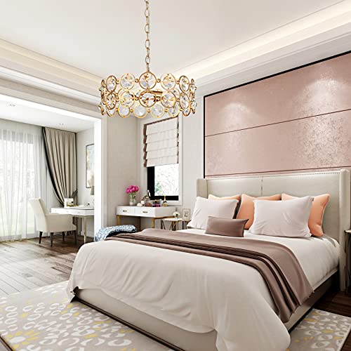 image for classy leaves Modern Gold Chandelier, 3-Light Luxury Drum Chandelier L