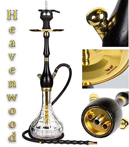 Heavenwood© Holz Shisha Set Edelstahl schwarz 65cm Hookah V2A Komplettset in Gold | Wasserpfeife Closed Chamber…