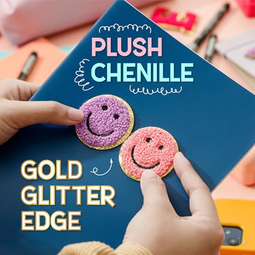 118Pcs Preppy Chenille Patches Self Adhesive Embroidered for DIY Clothing,Include 78 A-Z Chenille Letter Patches Stickers,40 Smiley Flower Lighting Heart Stick on Patches for Bags Backpacks Hats by Liveolia - Image 4