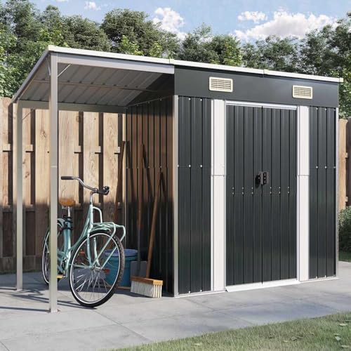 ChicAbode Gartenhaus mit Schleppdach Anthrazit 277x107x181 cm Stahl