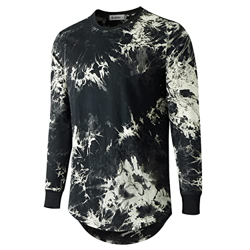 Mens Hip Hop Tie-Dyed Hipster Curve Hem T Shirt