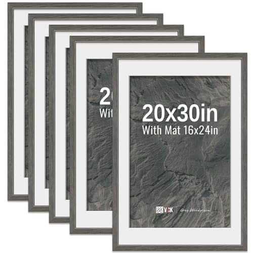 Image of VCK 20x30 Poster Frame 5 Pack, Grey Wood, 16x24 Mat, for Gallery Wall
