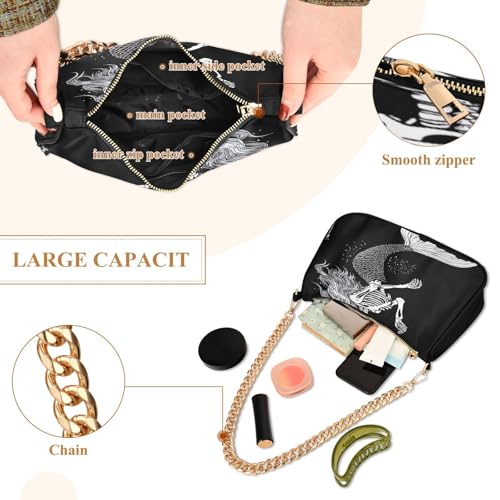 Mermaid Skull Shoulder Bag for Women, Handbag with Chain Strap, Soft Purse Tote Bag for Ladies4