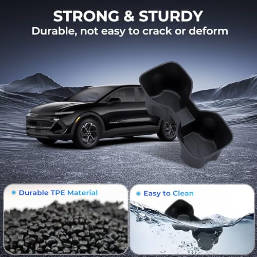 Image of Center Console Cup Holder Inserts for Chevrolet Equinox EV 2026 2025 2024 (Not for Gas), Interior Accessories TPE Car Cup Holders Covers Protector for Chevy Equinox EV 2024-2026, Black