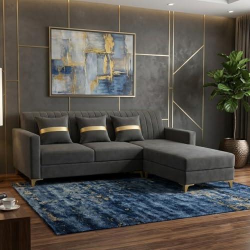 Image of CASASTYLE Signature Groovy 4-Seater L-Shape Sofa Set with Movable Ottoman | Flexible LHS /RHS Layout | Smooth Boston Fabric & Plush Cushions | 40D Foam + Zigzag Spring | 3-Yr Warranty (Dark Grey)