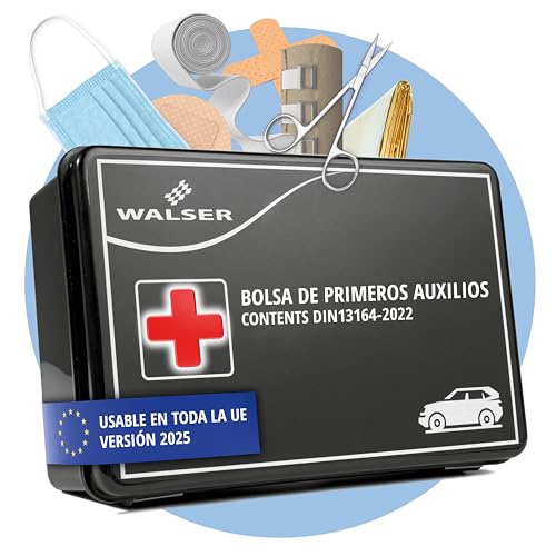 WALSER Bolsa de primeros auxilios para coche 2026, kit de primeros auxilios, bolsa de primeros auxilios DIN 13164:2022, kit de primeros auxilios rojo 44283