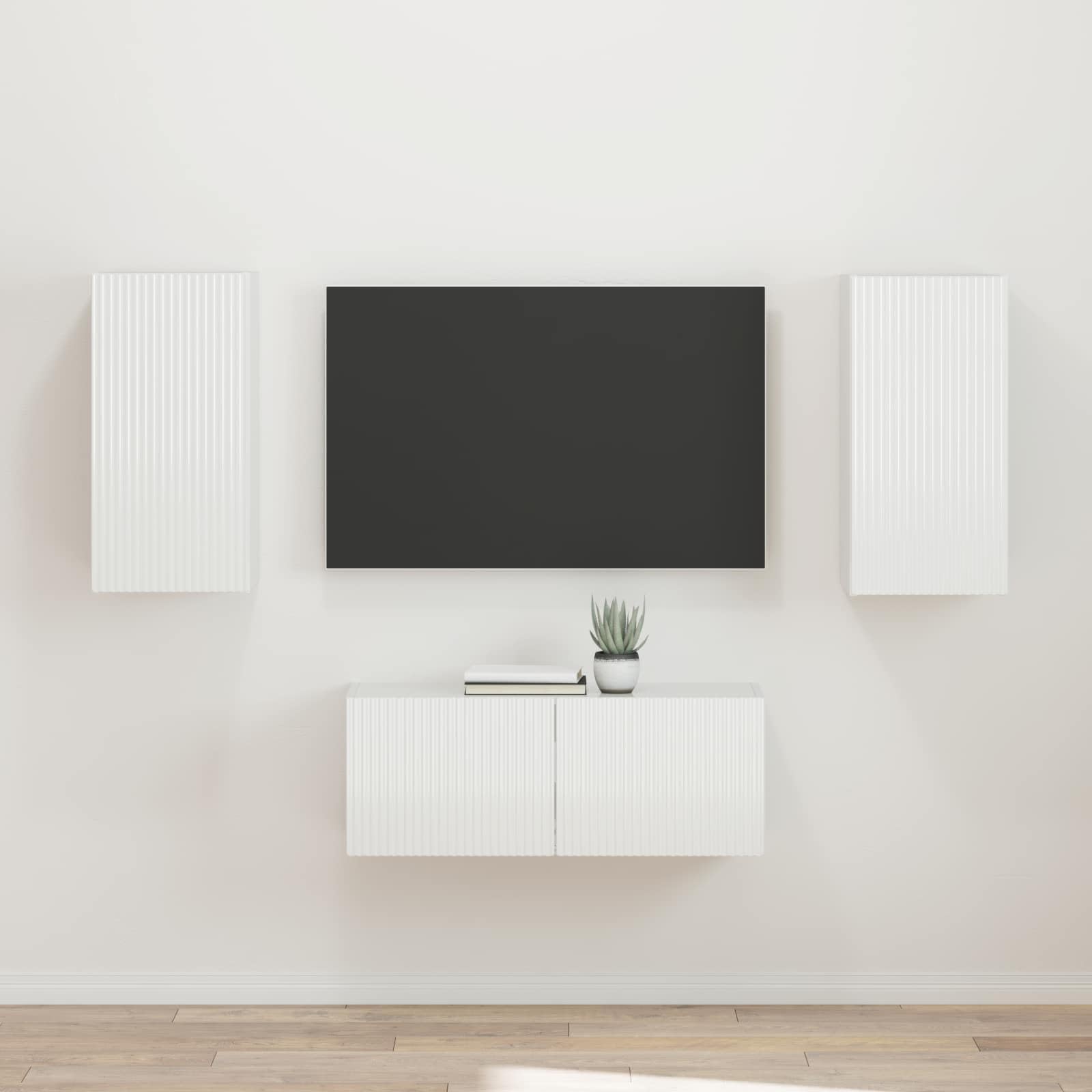TV-Schrankset Wandmontiert 2-teilig, Hochglanz Weiß Holzwerkstoff, Modernes Media-Center für Wohnzimmer, Schlafzimmer, 78,5x31x30 cm