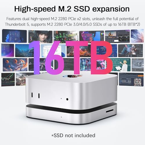 Image of Mate Mini-A 80Gbps Thunderbolt 5 Mac mini M4 Dock & Stand, Dual PCIex2 SSD Slot, Max 16TB Expansion, PD3.0 Port, SD4.0 Card Reader, 2.5G LAN, 2*USB A 10Gbps for Laptops /Desktop PC /Mini PC