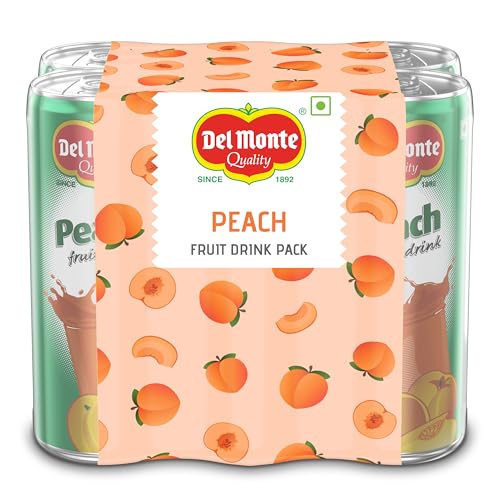 Image of Del Monte Peach Fruit Drink (Pack of 6) -With real peach bits | Sweet, Juicy & Perfect for Cocktails & Mocktails |No added preservatives