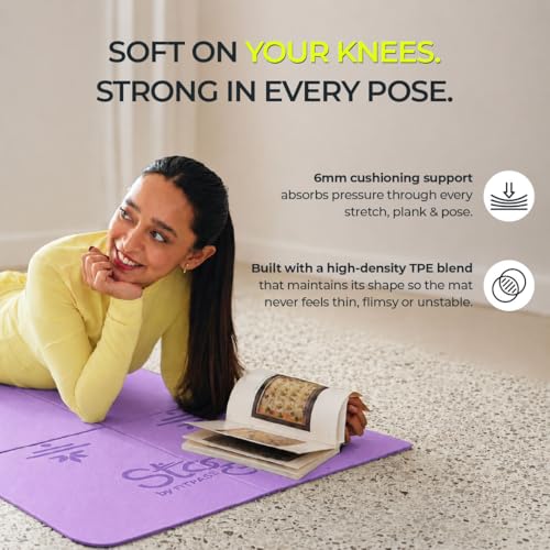Image of Stoga Origami Foldable 6mm Yoga Mat | Non-Slip | Mat for Men & Women | Lightweight, Sweat-Resistant, Eco-Friendly TPE Mats with Carry Strap | Best Yoga Mat for Home, Travel & Gym (Purple)