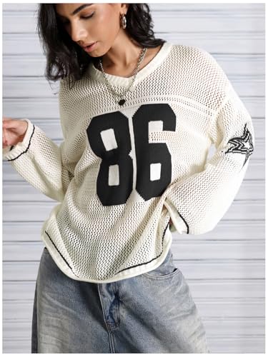 Image of Verdusa Women's Y2k Crochet Tops Jersey Shirts Graphic Going Out Summer Outfits Oversized Streetwear