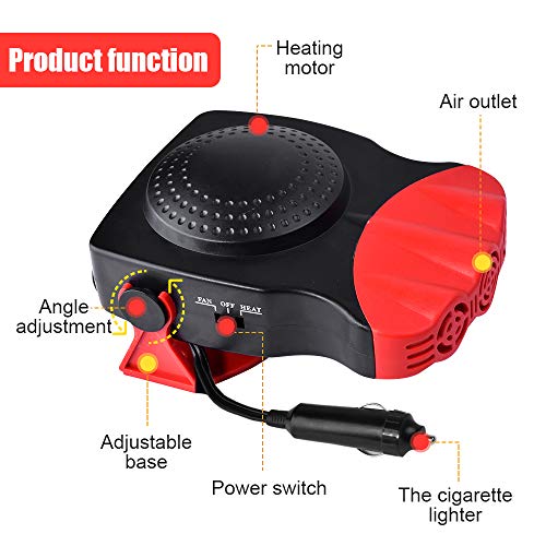 New Upgrade Portable Car Heater,Dimensin 30 Seconds Fast Heating Quickly Defrosts Defogger 12V 150W Auto Ceramic Heater Cooling Fan 3-Outlet(Red) #TOP2