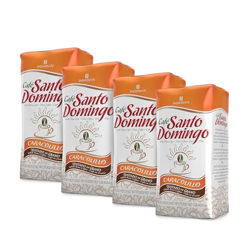 Image of Cafe Santo Domingo Caracolillo, 16 oz Bag, Whole Bean Peaberry Coffee - Product from the Dominican Republic (Pack of 4)