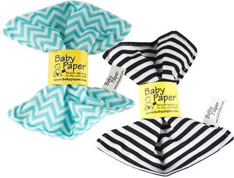 Baby Paper 2 Pack of Crinkly, Sensory Toys, Black & White Stripe, Turquoise Zig Zag